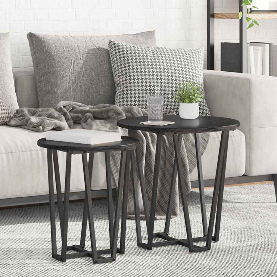 vidaXL Bijzettafelset 2 pcs Zwart Eiken afbeelding 1