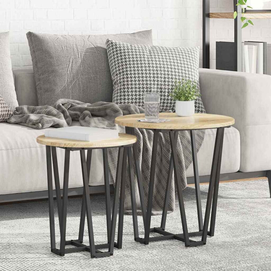 vidaXL Bijzettafelset 2 pcs Sonoma Eiken en Zwart afbeelding 1