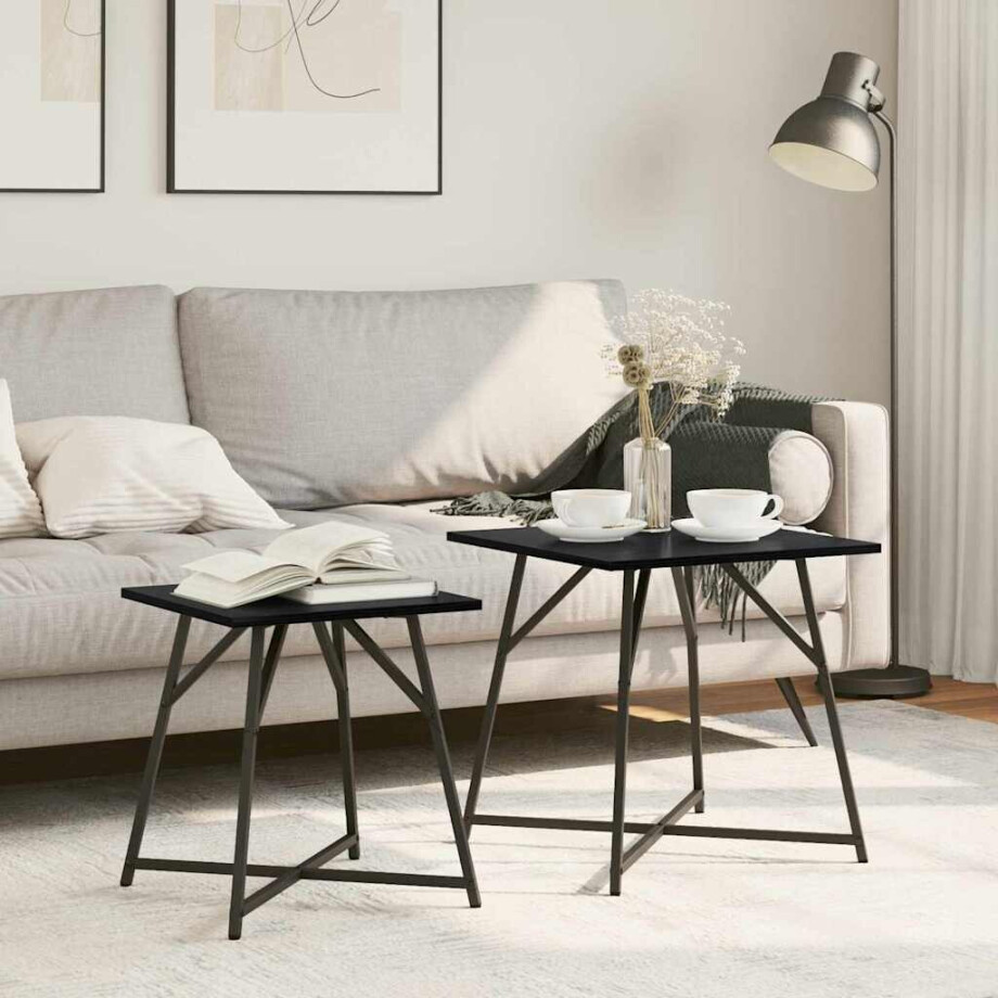 vidaXL Bijzettafelset 2 pcs Zwart Eiken afbeelding 1