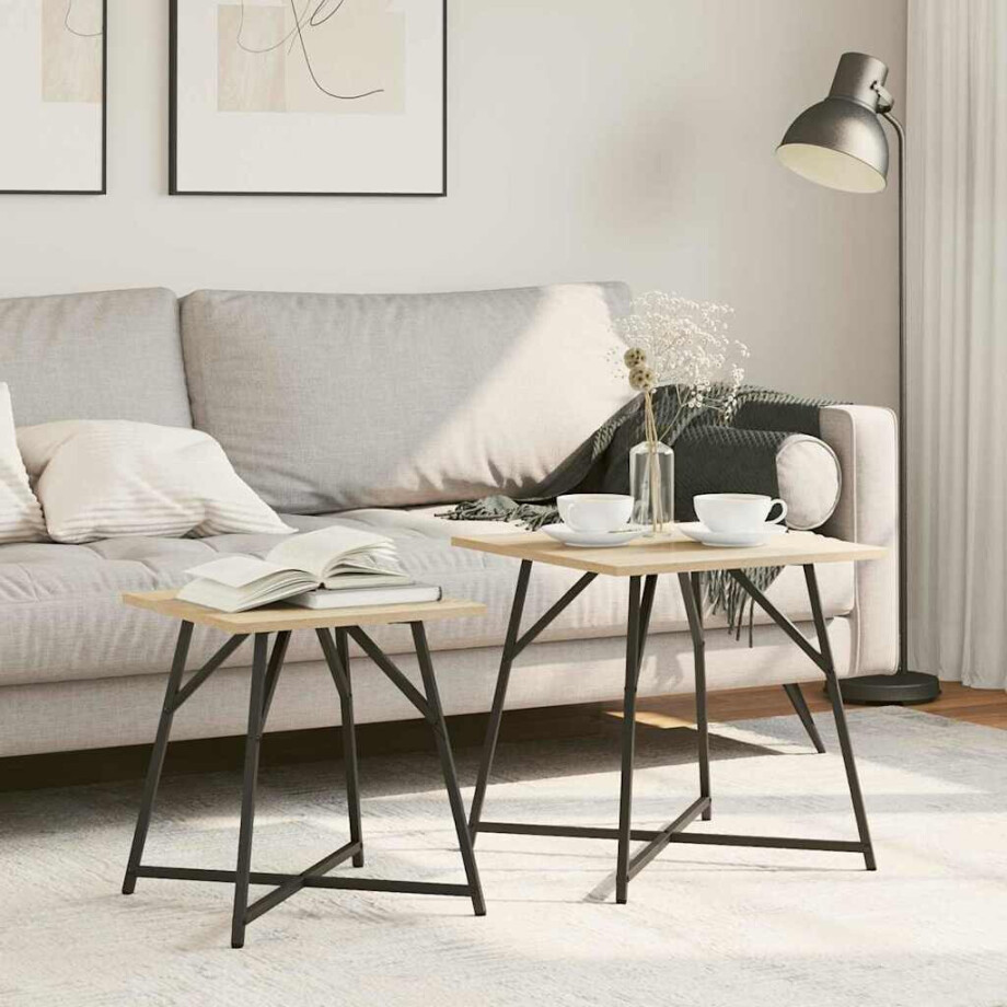 vidaXL Bijzettafelset 2 pcs Sonoma Eiken en Zwart afbeelding 1
