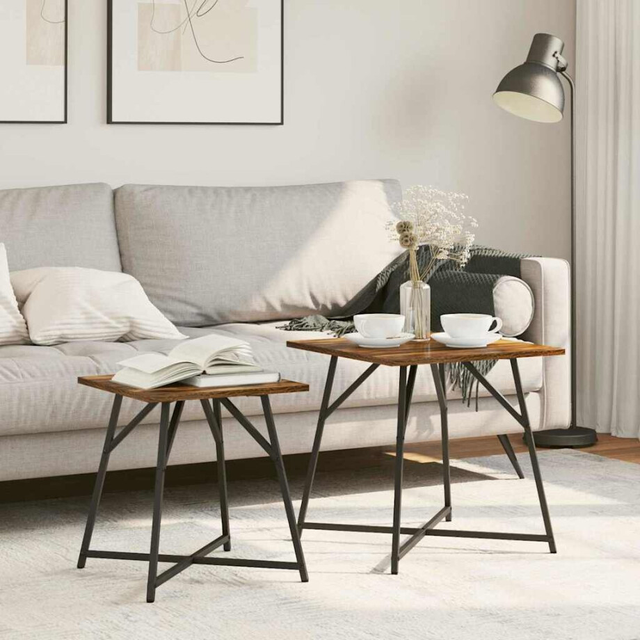 vidaXL Bijzettafelset 2 pcs Gerookt Eiken en Zwart afbeelding 1