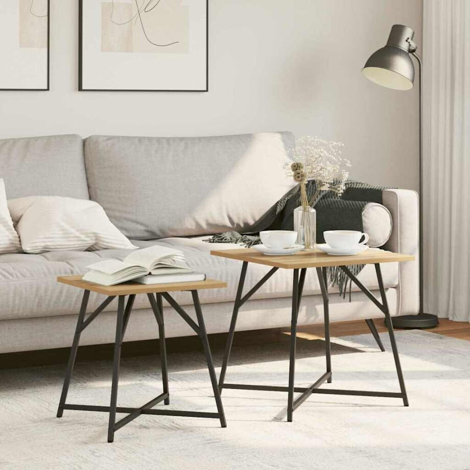 vidaXL Bijzettafelset 2 pcs Artisan Eiken en Zwart afbeelding 1