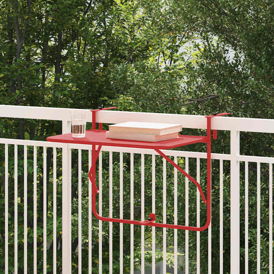 vidaXL Hangende Balkon Tafel Rood 60 x 39 x 65 cm Staal afbeelding 1