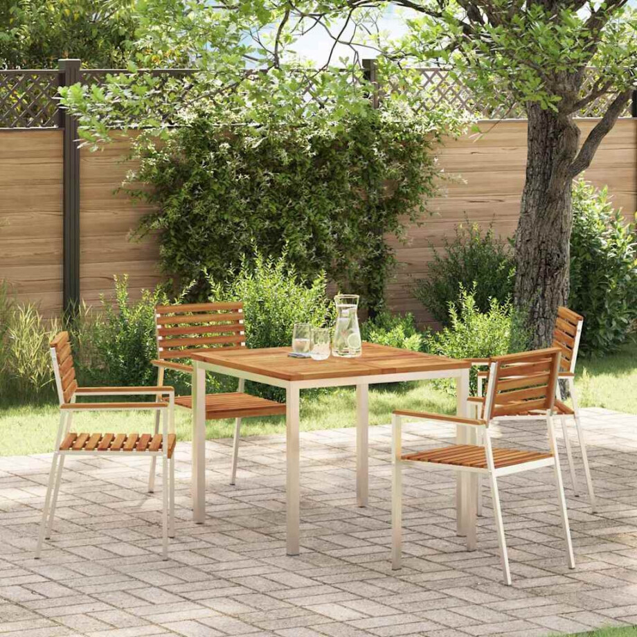 vidaXL Eettafel 90x90x75 cm Massief Acacia Hout en Roestvrijstaal afbeelding 1