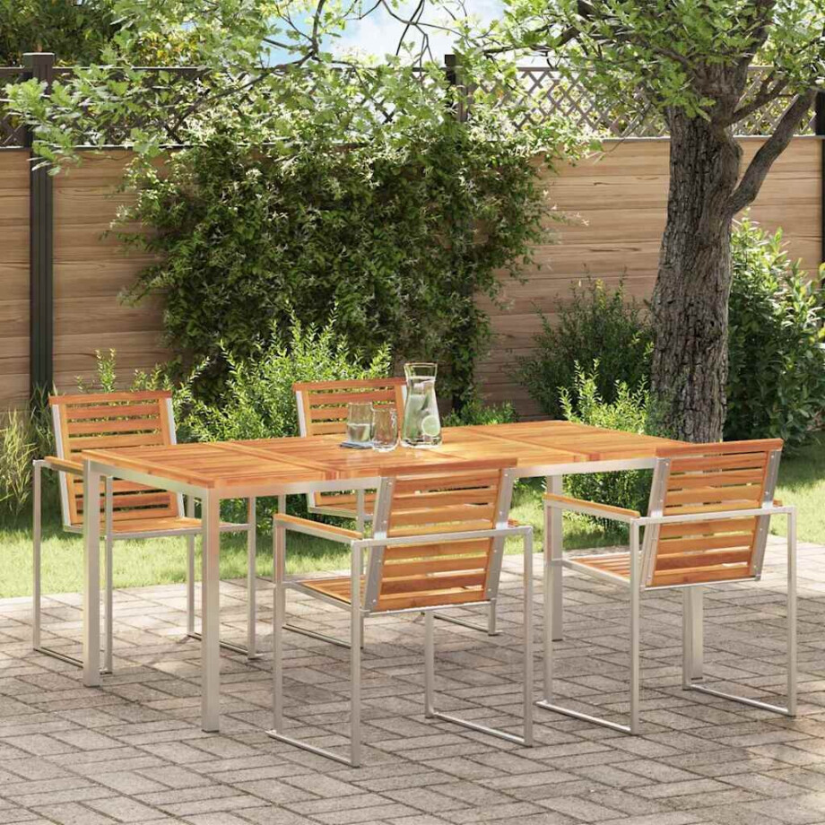 vidaXL Eettafel 180x90x75 cm Massief Acacia Hout en Roestvrijstaal afbeelding 1