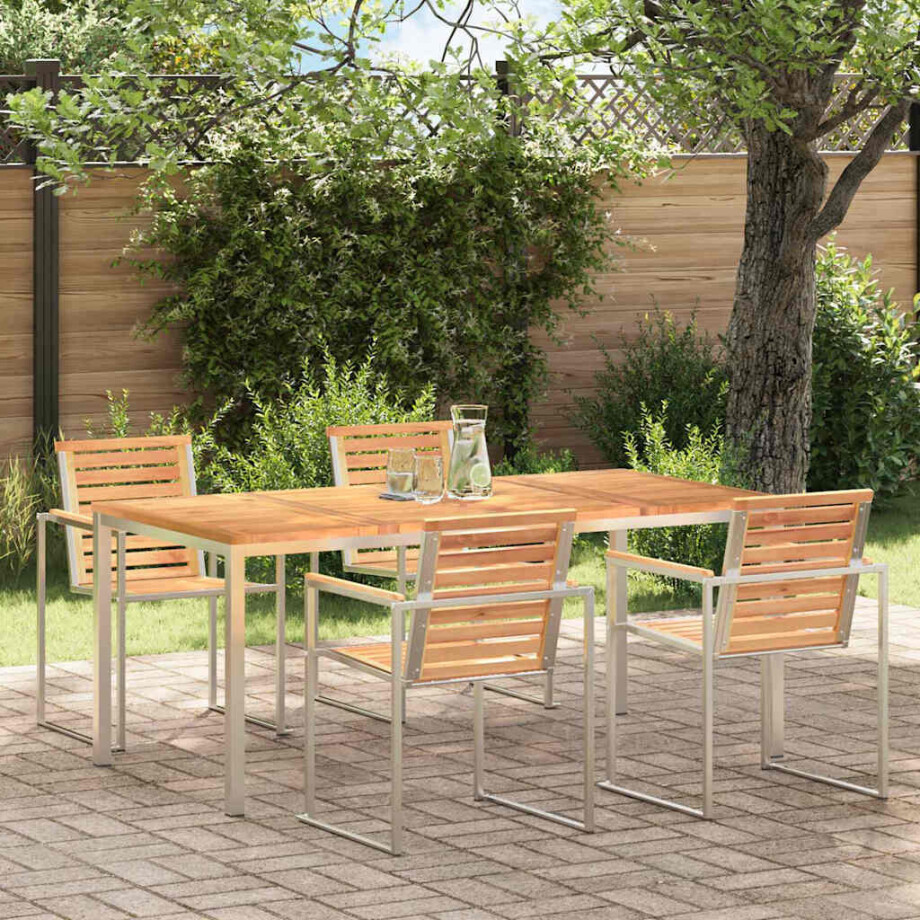 vidaXL Eettafel 180x90x75 cm Massief Teakhout en RVS afbeelding 1