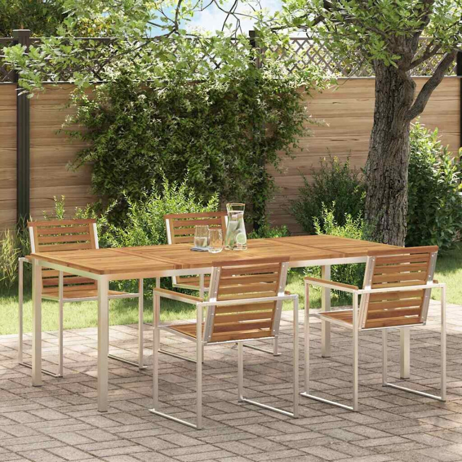 vidaXL Eettafel 200x90x75 cm Massief Acacia Hout en Roestvrijstaal afbeelding 1