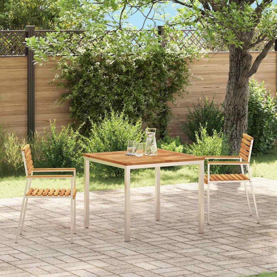 vidaXL Tuinstoel 2 pcs Massief Acacia Hout en Roestvrijstaal afbeelding 1