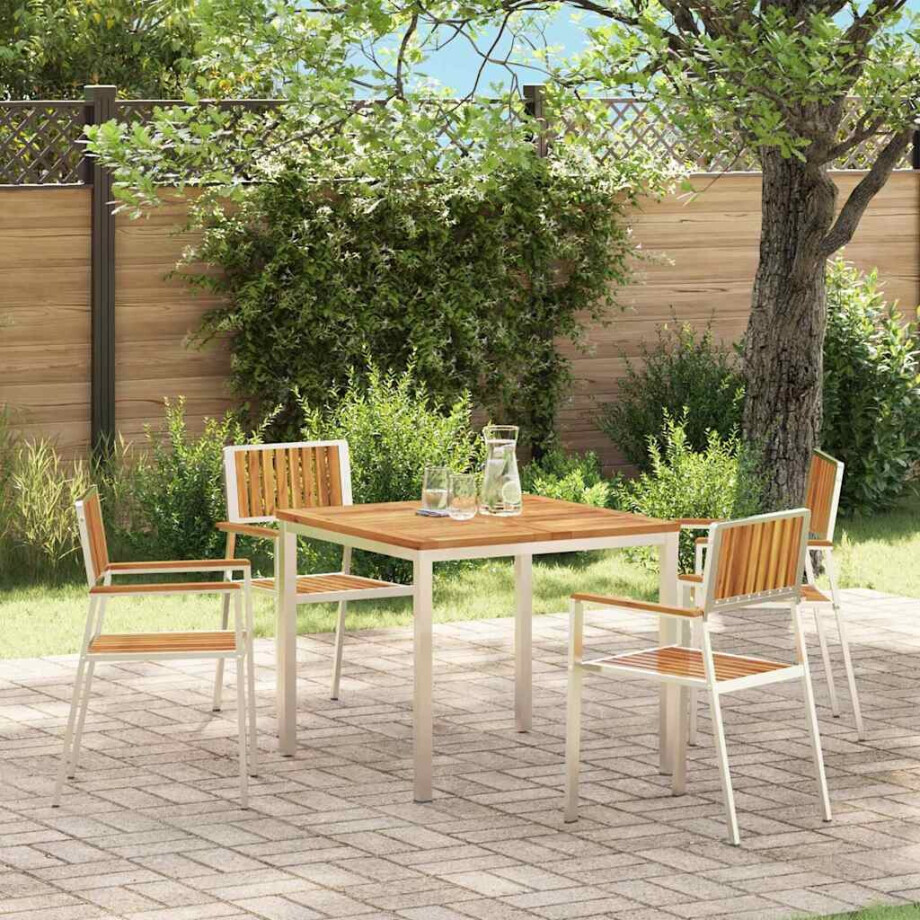 vidaXL Tuinstoel 4 pcs Massief Acacia Hout en Roestvrijstaal vidaXL Tuinstoel 4 pcs Massief Acacia Hout en Roestvrijstaal afbeelding 1