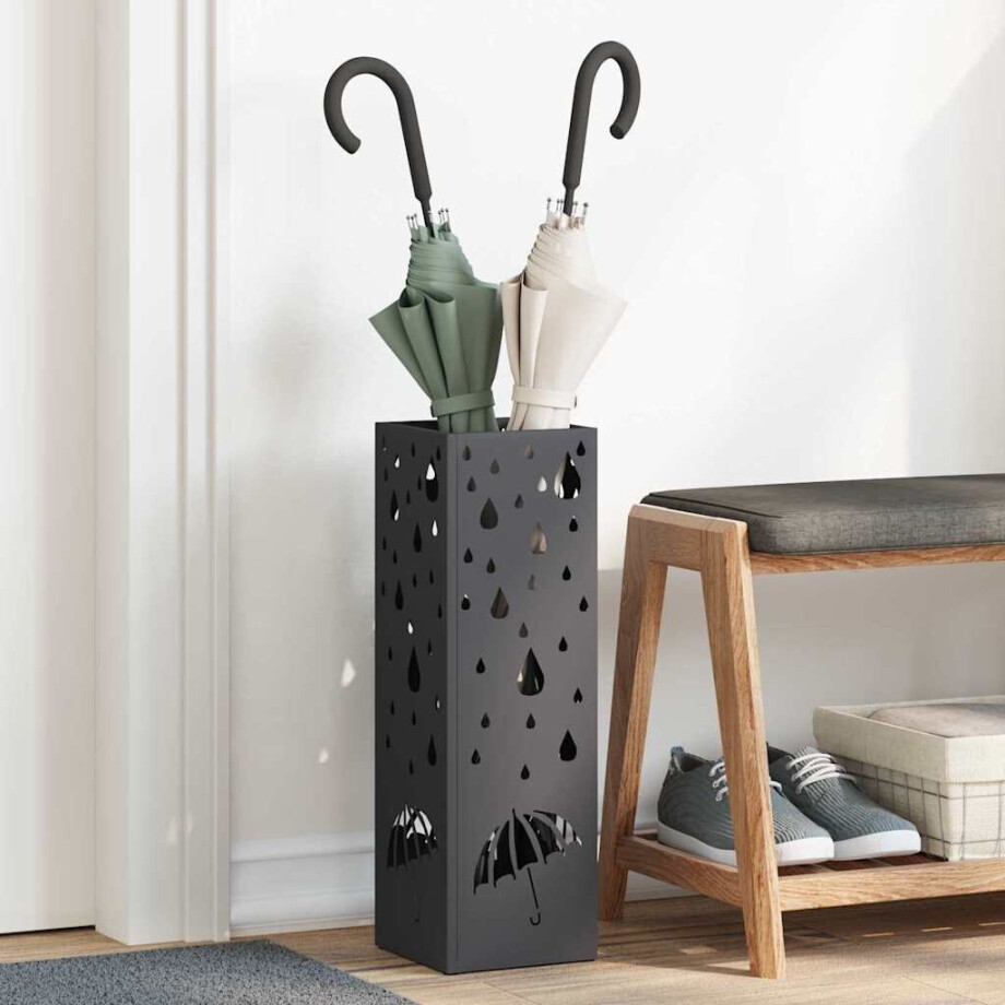 vidaXL Paraplu Standaard met opslag Zwart 15,5 x 15,5 x 49 cm Metaal afbeelding 1