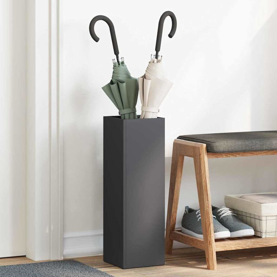 vidaXL Paraplu Standaard met opslag Zwart 15,5 x 15,5 x 49 cm Metaal afbeelding 1