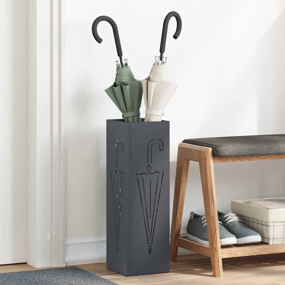 vidaXL Paraplu Standaard Antraciet 15,5 x 15,5 x 49 cm Metaal afbeelding 1