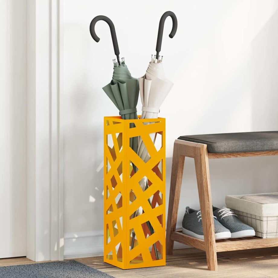 vidaXL Paraplu Standaard Mosterdgeel 15,5 x 15,5 x 49 cm Metaal afbeelding 1