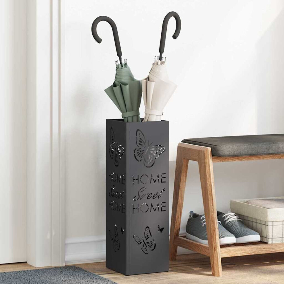 vidaXL Paraplu Standaard met opslag Zwart 15,5 x 15,5 x 49 cm Metaal afbeelding 1