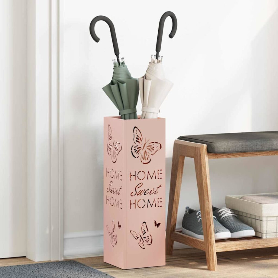 vidaXL Paraplu Standaard met opslag Roze 15,5 x 15,5 x 49 cm Metaal afbeelding 1