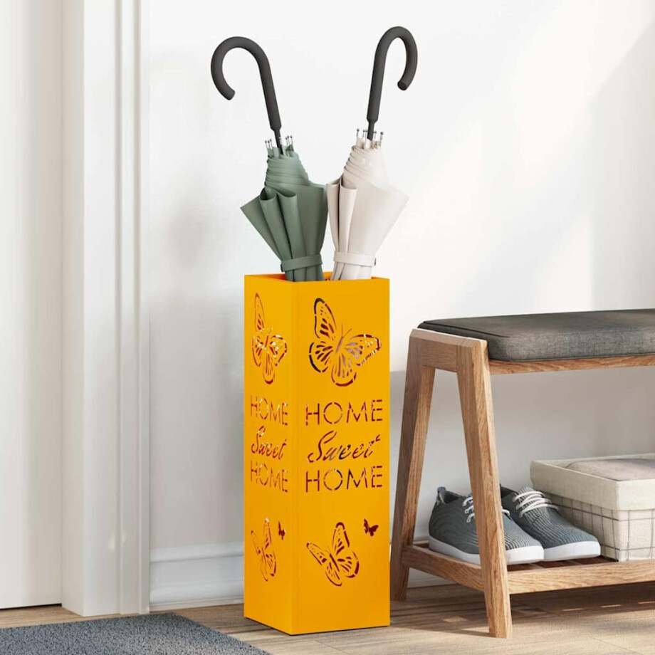 vidaXL Paraplu Standaard Mosterdgeel 15,5 x 15,5 x 49 cm Metaal afbeelding 1