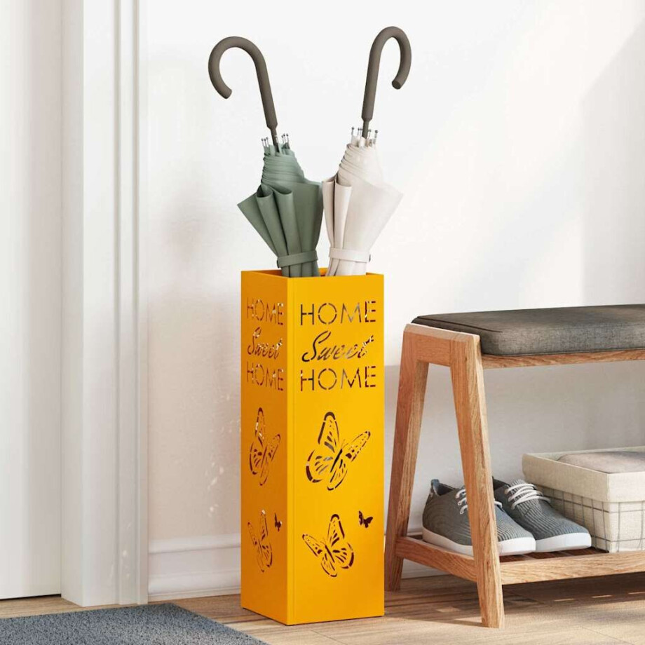 vidaXL Paraplu Standaard Mosterdgeel 15,5 x 15,5 x 49 cm Metaal afbeelding 1