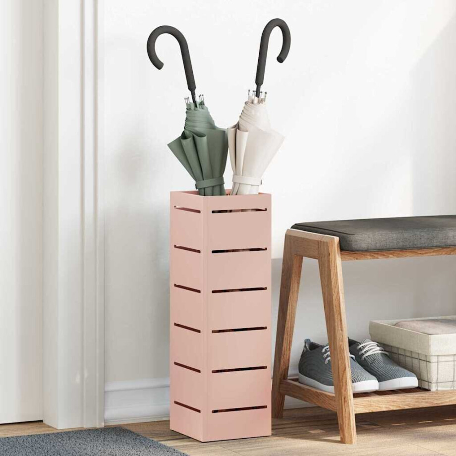 vidaXL Paraplu Standaard met opslag Roze 15,5 x 15,5 x 49 cm Metaal afbeelding 1
