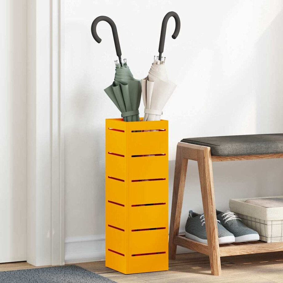 vidaXL Paraplu Standaard Mosterdgeel 15,5 x 15,5 x 49 cm Metaal afbeelding 1