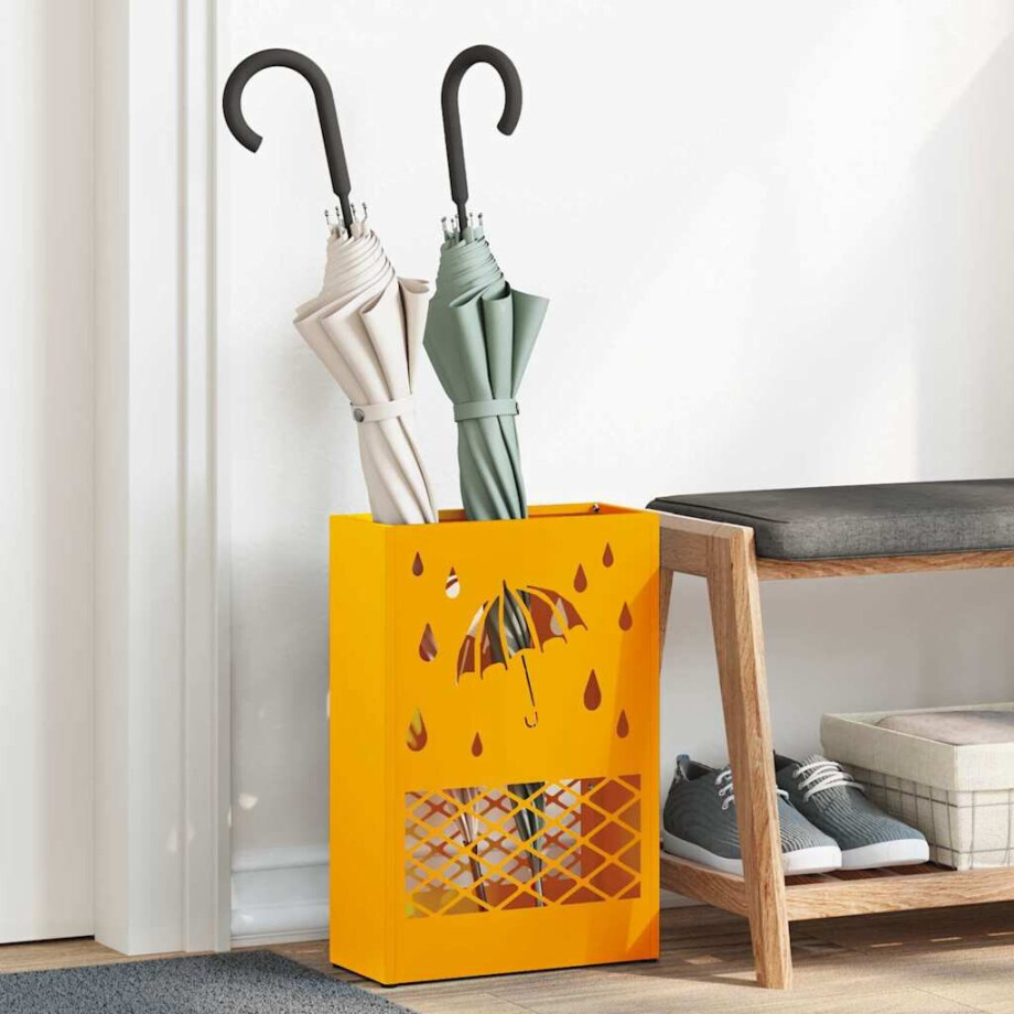 vidaXL Paraplu Standaard Mosterdgeel 28 x 12 x 41 cm Staal afbeelding 1
