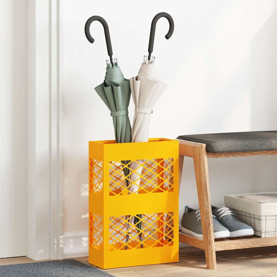 vidaXL Paraplu Standaard Mosterdgeel 28 x 12 x 41 cm Staal afbeelding 1