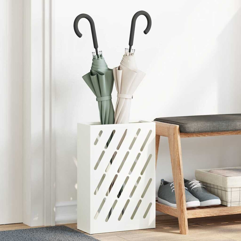 vidaXL Paraplu Standaard Wit 28 x 12 x 41 cm Staal afbeelding 1