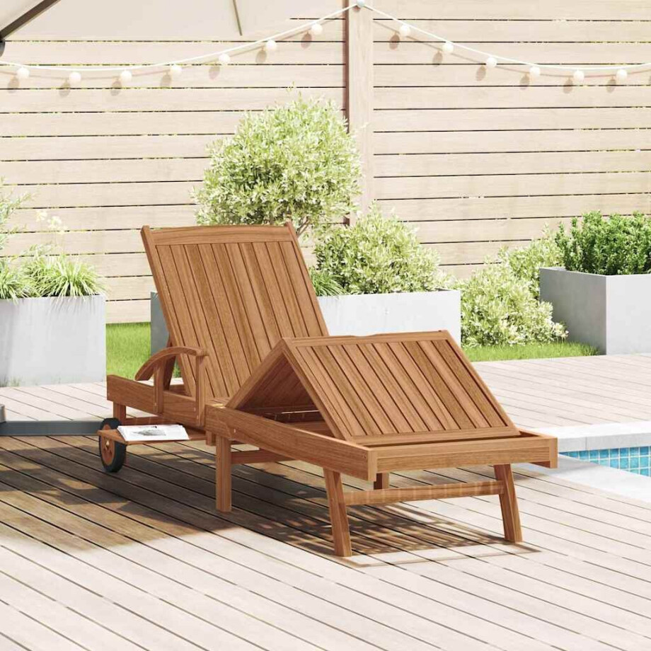 vidaXL Ligbed met kussen Bruin 195 x 59 x 78,5 cm Massief Teakhout afbeelding 1