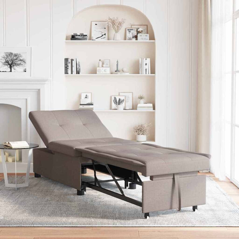 vidaXL Uittrekbare Slaapbank Taupe 194 x 50 x 82 cm Stof vidaXL Uittrekbare Slaapbank Taupe 194 x 50 x 82 cm Stof afbeelding 1