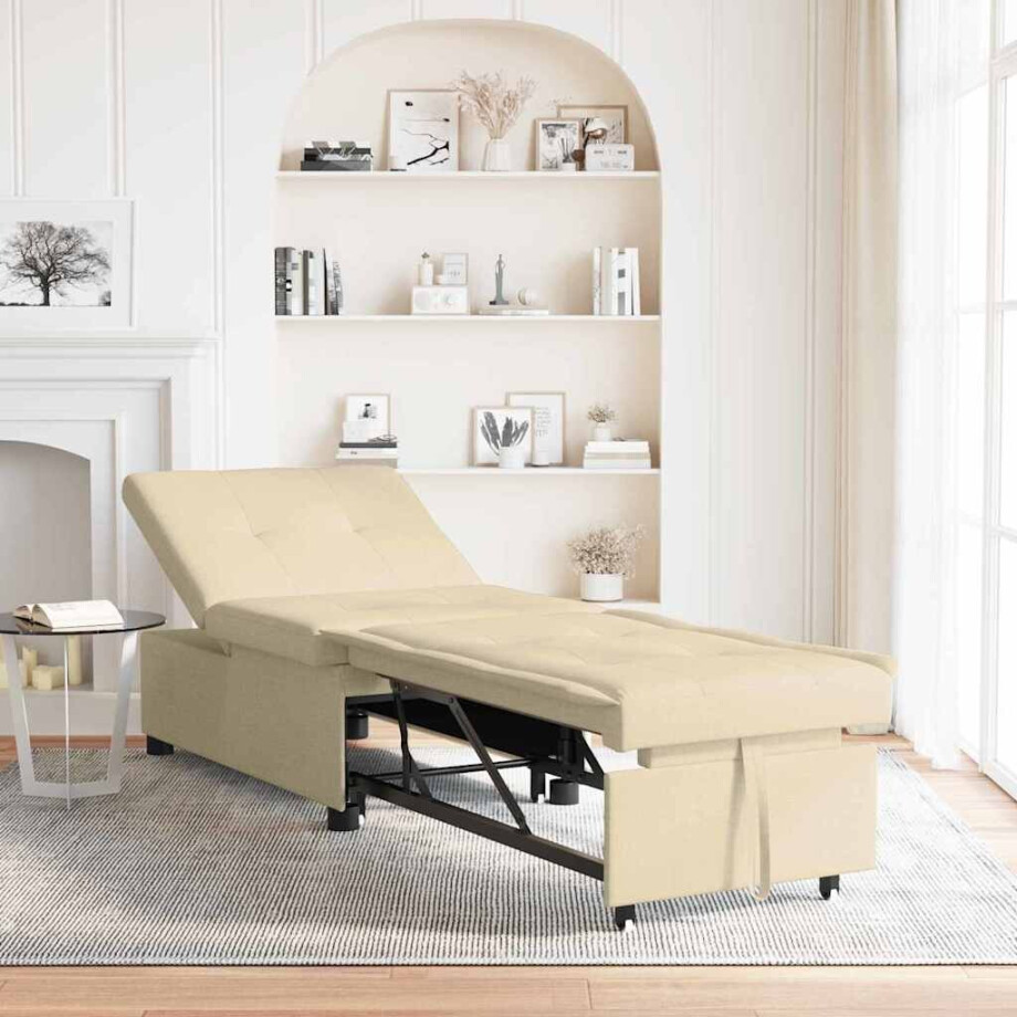 vidaXL Uittrekbare Slaapbank Crème 194 x 50 x 82 cm Stof afbeelding 1