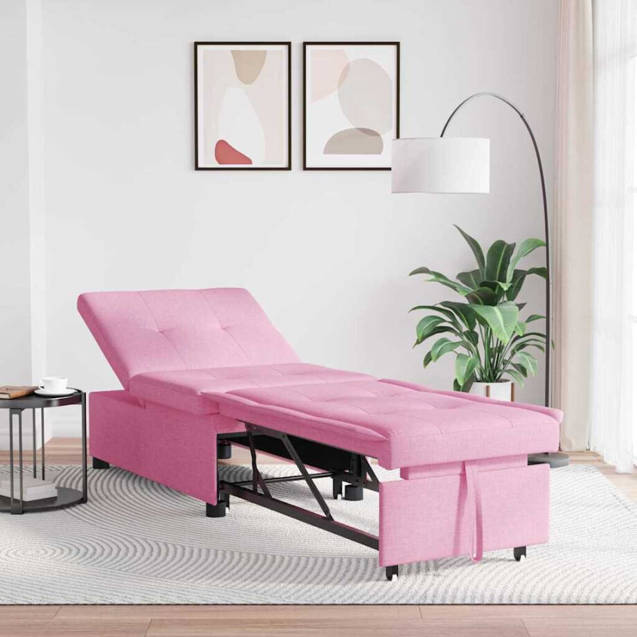vidaXL Uittrekbare Slaapbank Roze 194 x 50 x 82 cm Stof afbeelding 1