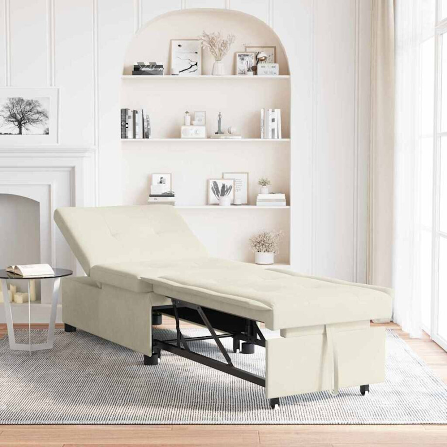 vidaXL Slaapbank Crème 194 x 67 x 82 cm Fluweel afbeelding 1