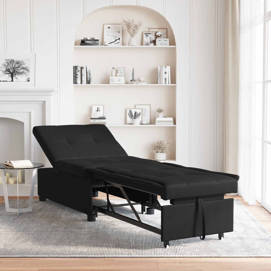 vidaXL Uittrekbare Slaapbank Zwart 194 x 67 x 82 cm Microvezel afbeelding 1