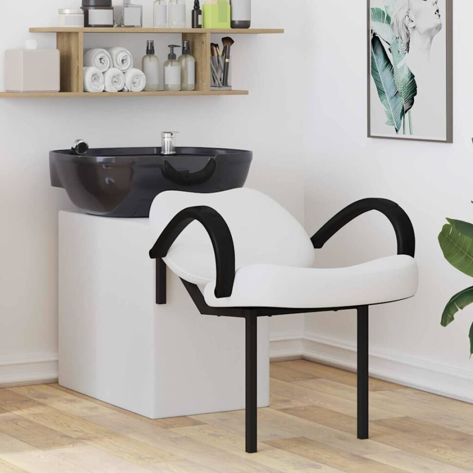 vidaXL Shampoo Stoel Wit en zwart 136 x 60 x 92 cm PVC afbeelding 1