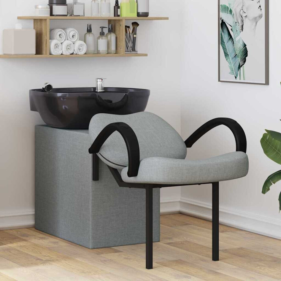 vidaXL Shampoo Stoel Lichtgrijs en zwart 136 x 60 x 92 cm Stof afbeelding 1