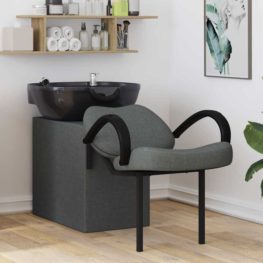 vidaXL Shampoo Stoel Donkergrijs en Zwart 136 x 60 x 92 cm Stof afbeelding 1
