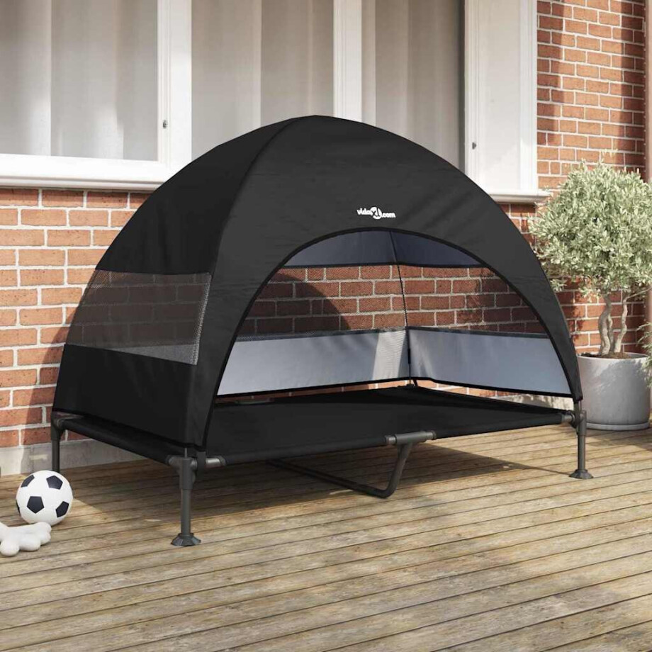 vidaXL Verhoogd Hondenbed Zwart 127 x 81 x 108 cm Stof en Staal afbeelding 1