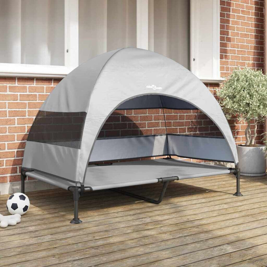 vidaXL Verhoogd Hondenbed Zilvergrijs 127 x 81 x 108 cm Stof en Staal afbeelding 1