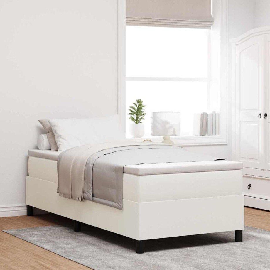 vidaXL Boxspringbed Crème en Wit 90 x 190 cm Katoen Stof afbeelding 1