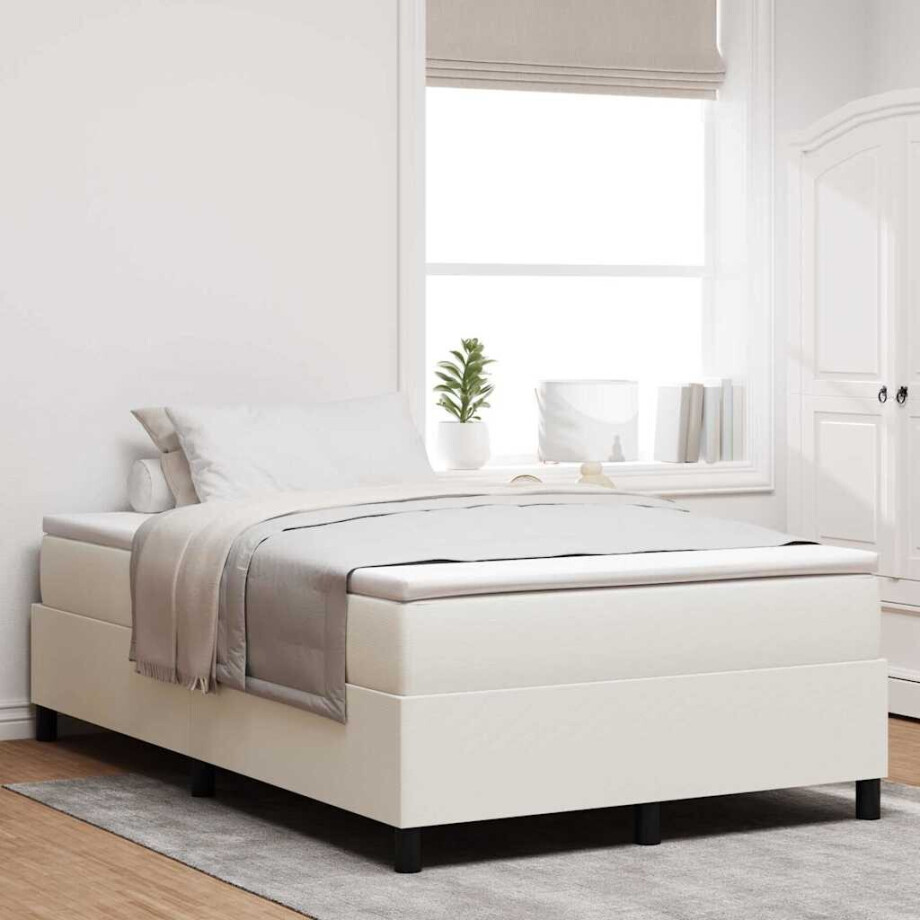 vidaXL Boxspringbed Crème en Wit 120 x 190 cm Katoen Stof afbeelding 1