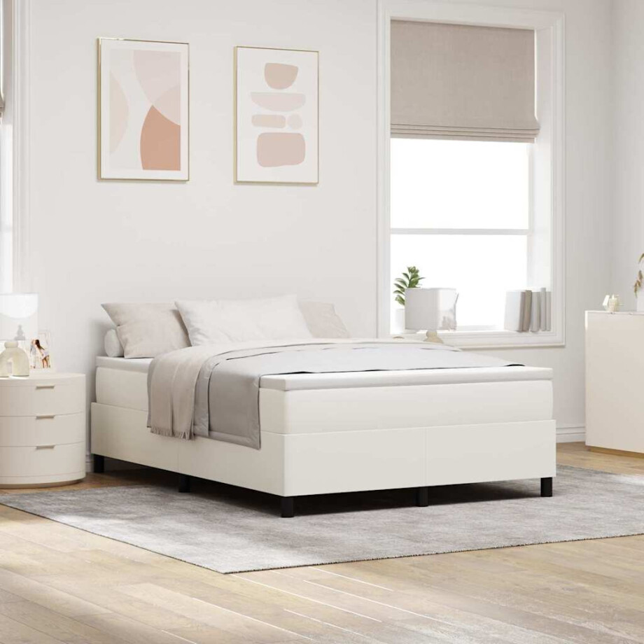 vidaXL Boxspringbed Crème en Wit 160 x 200 cm Katoen Stof afbeelding 1