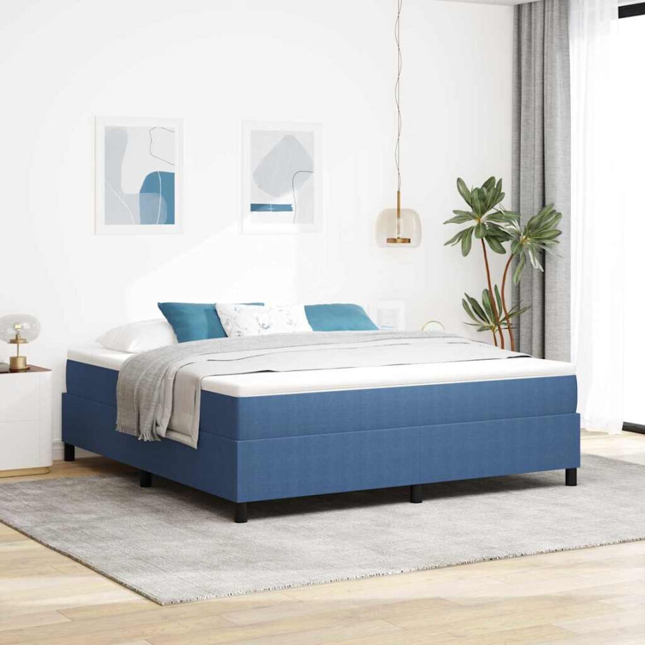 vidaXL Boxspringbed Blauw en Wit 180 x 200 cm Katoen Stof afbeelding 1