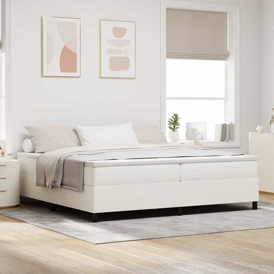 vidaXL Boxspringbed Crème en Wit 200 x 200 cm Katoen Stof afbeelding 1