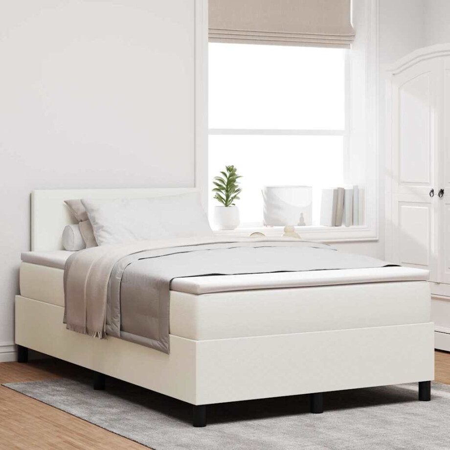 vidaXL Boxspringbed Crème en Wit 120 x 200 cm Katoen Stof afbeelding 1
