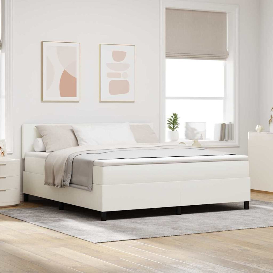 vidaXL Boxspringbed Crème en Wit 180 x 200 cm Katoen Stof afbeelding 1