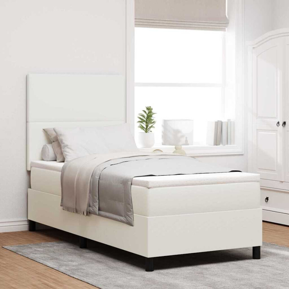 vidaXL Boxspringbed Crème en Wit 100 x 200 cm Katoen Stof afbeelding 1