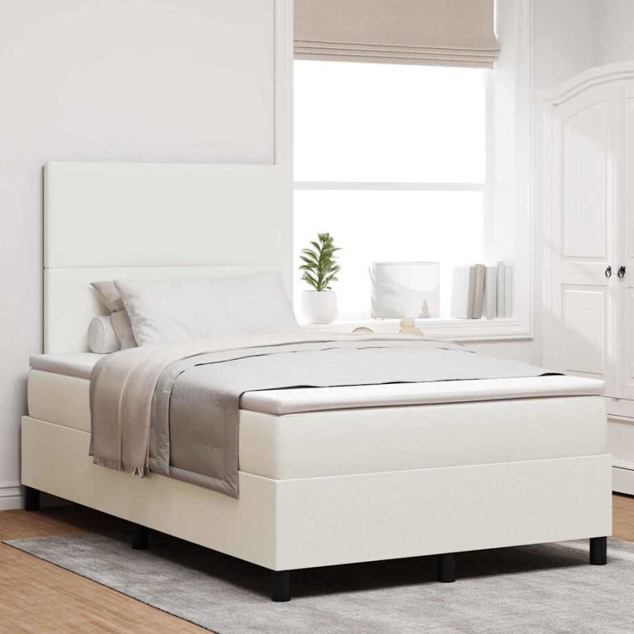 vidaXL Boxspringbed Crème en Wit 120 x 190 cm Katoen Stof afbeelding 1