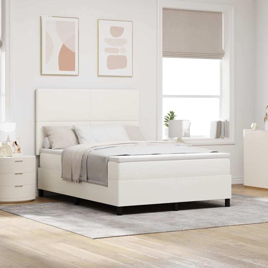 vidaXL Boxspringbed Crème en Wit 140 x 190 cm Katoen Stof afbeelding 1