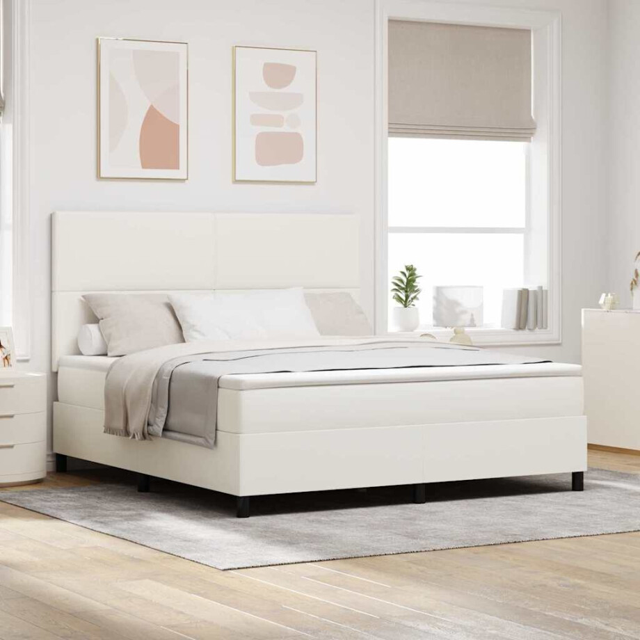vidaXL Boxspringbed Crème en Wit 180 x 200 cm Katoen Stof afbeelding 1