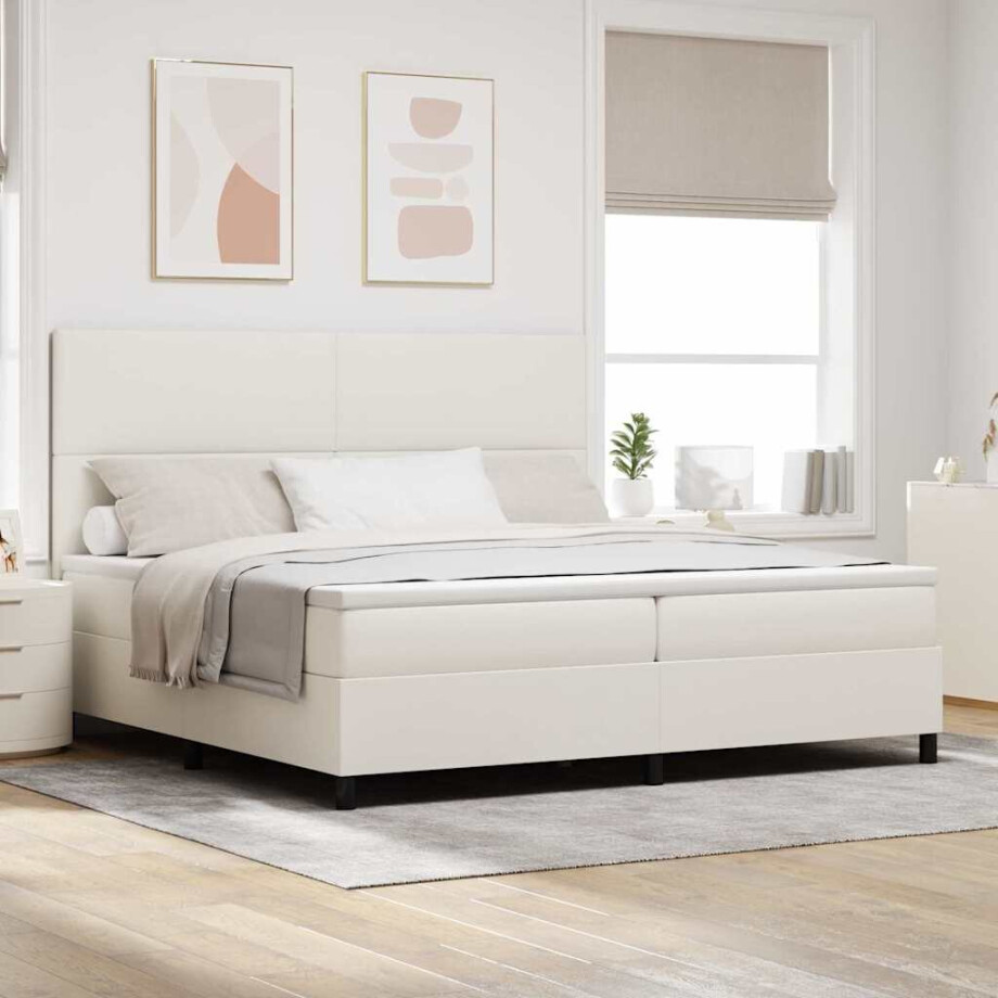 vidaXL Boxspringbed Crème en Wit 200 x 200 cm Katoen Stof afbeelding 1