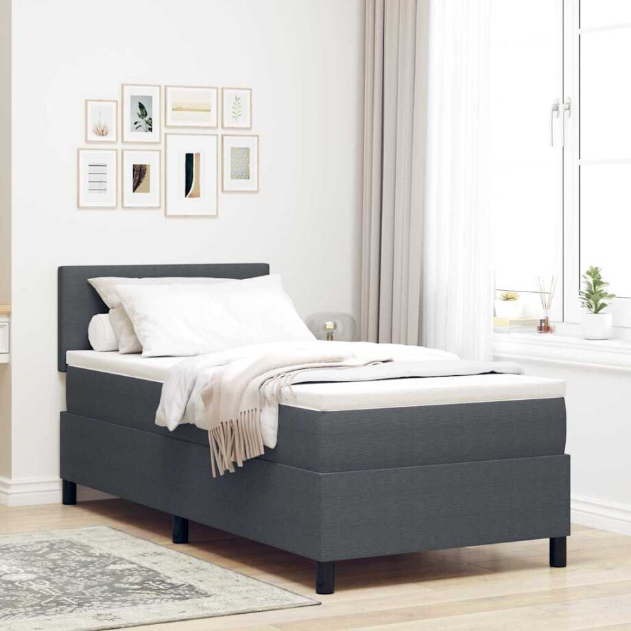 vidaXL LED Box Spring Bed Donkergrijs en Wit 80 x 200 cm Katoen Stof afbeelding 1